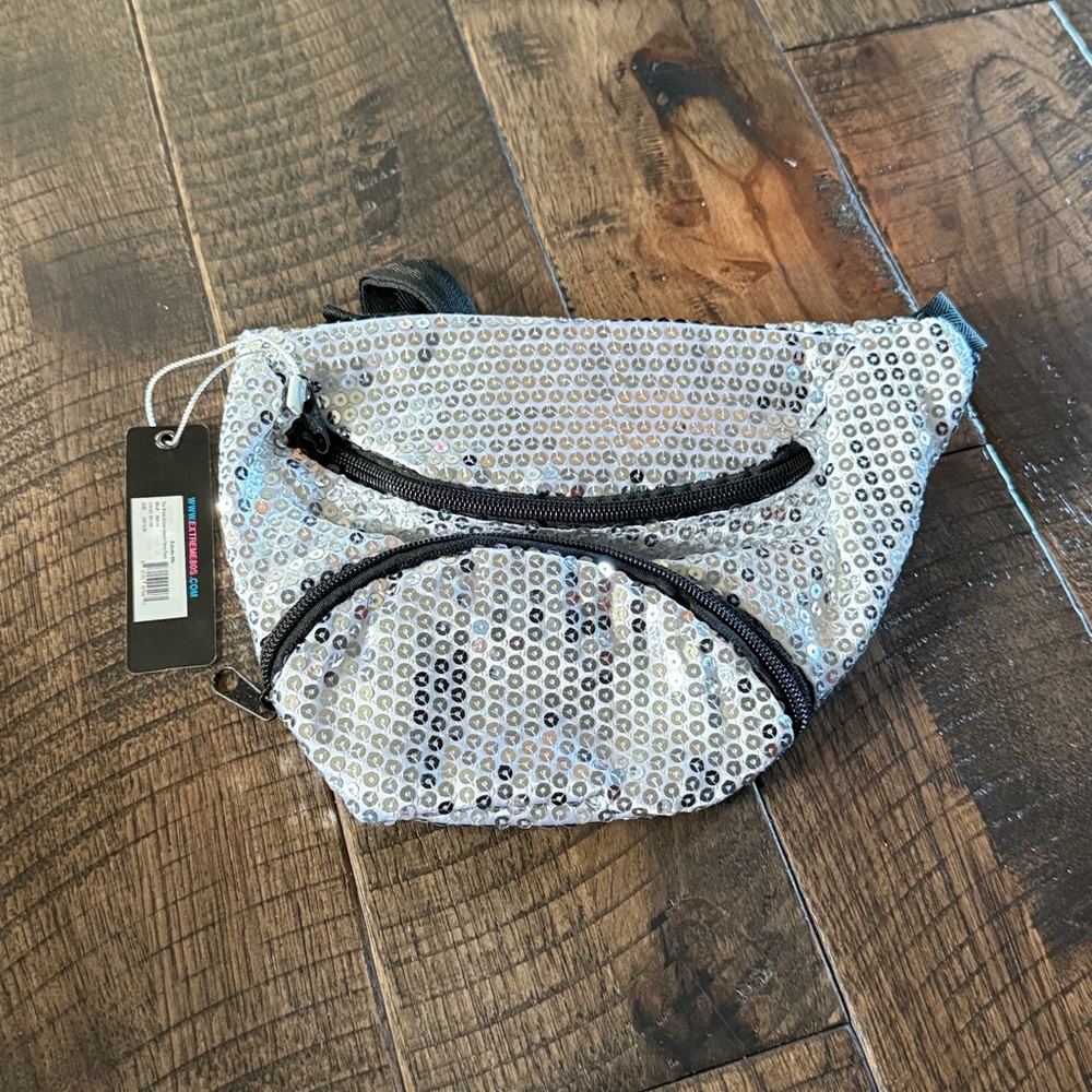 Extreme 80s silver‎ sparkle Fanny Pack NWT